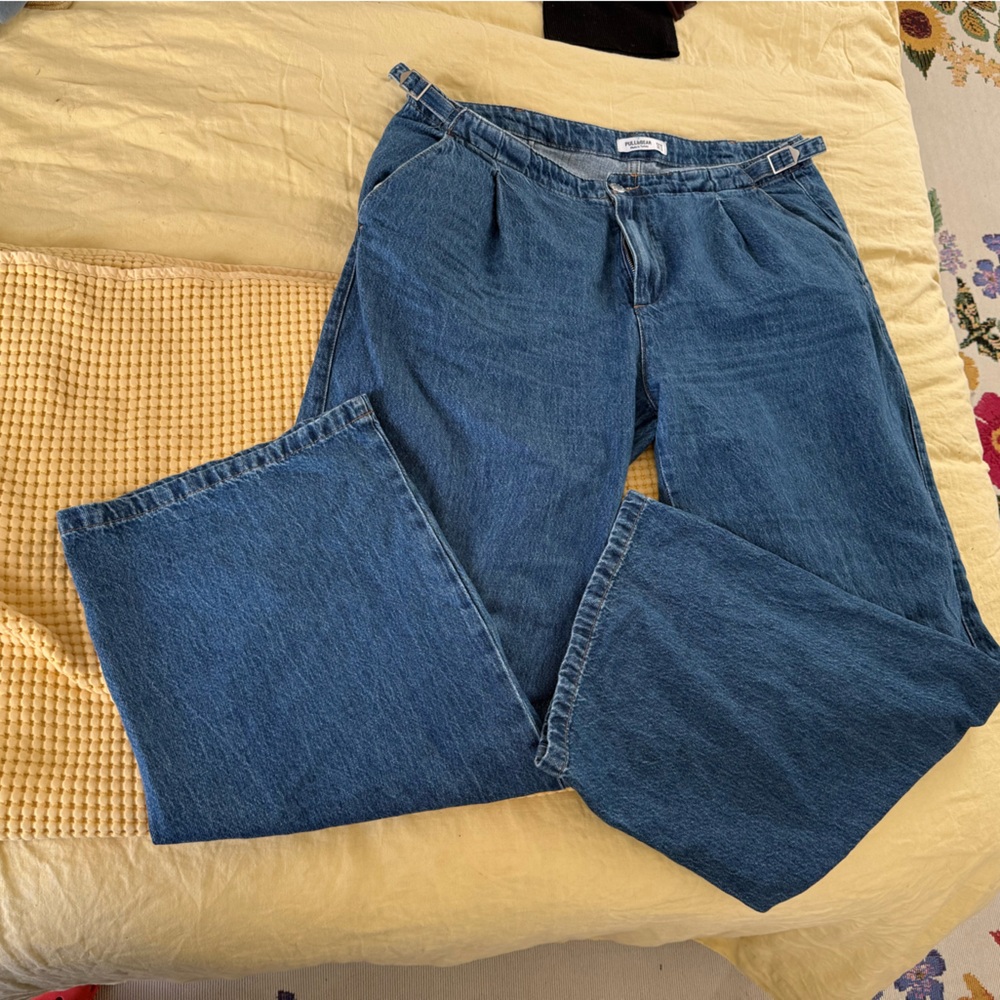 Pull&Bear Mid-Blue High-Waist Wide-Leg Jeans